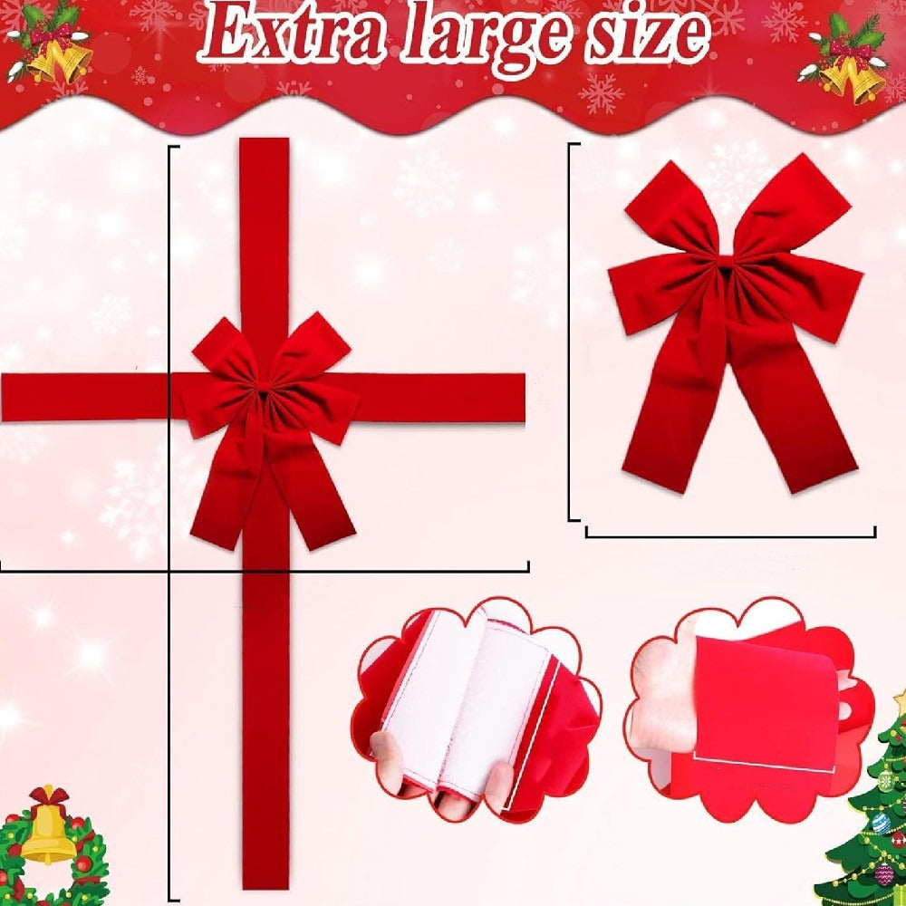Christmas Door Hanging Bow Ribbon – Red Cloth Bow Decoration, 40x50cm with 2m & 4.2m Straps