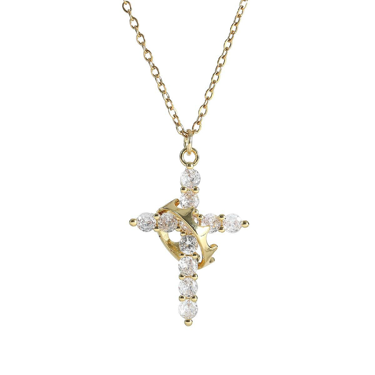 Crown Cross Y-Chain Necklace – Dainty Clavicle Necklace for Women, Faith & Elegance Jewelry