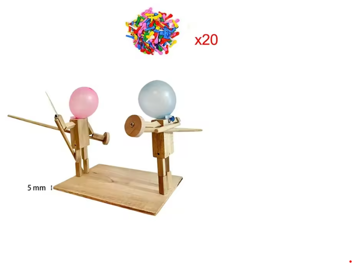 Handmade Wooden Fighter Puppets – Balloon Battle Game for 2 Players, Party & Family Fun