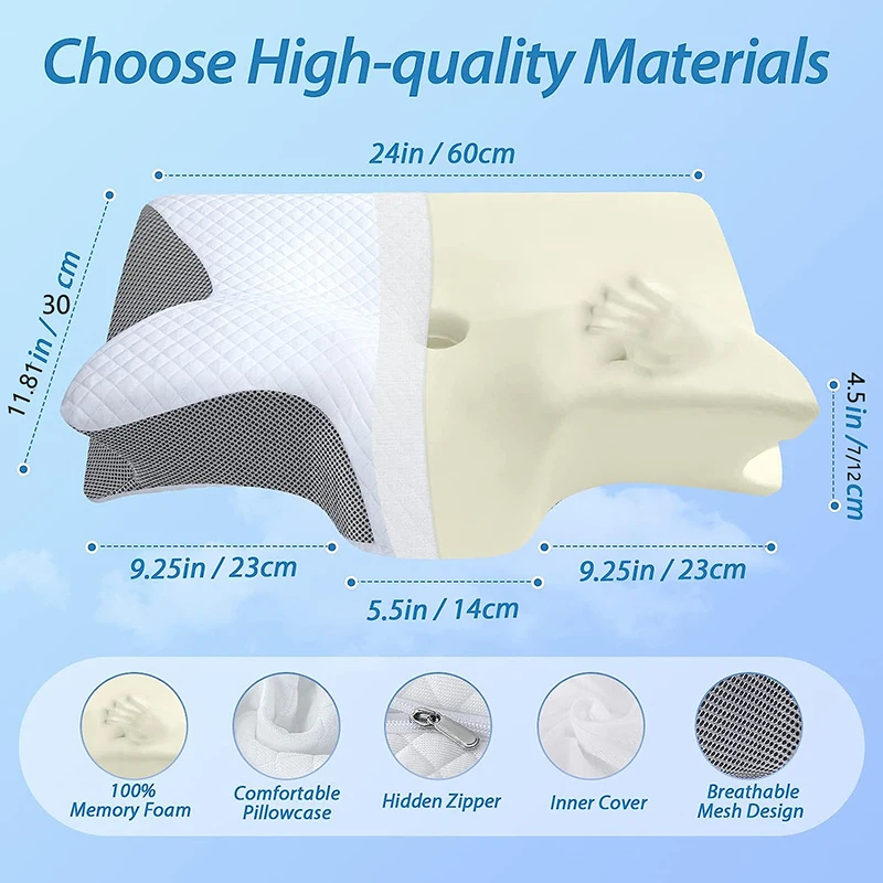Memory Foam Cervical Neck Pillow – Orthopedic Contour Pillow for Neck Pain Relief & Better Sleep
