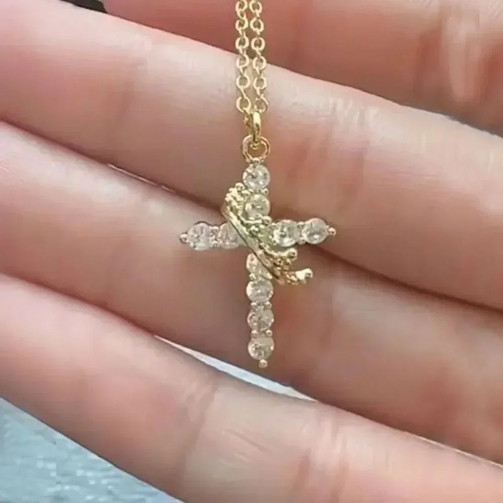 Crown Cross Y-Chain Necklace – Dainty Clavicle Necklace for Women, Faith & Elegance Jewelry