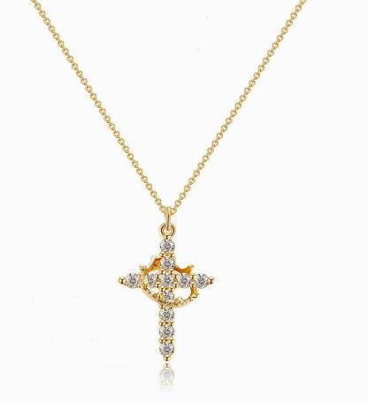 Crown Cross Y-Chain Necklace – Dainty Clavicle Necklace for Women, Faith & Elegance Jewelry