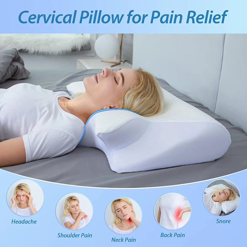 Memory Foam Cervical Neck Pillow – Orthopedic Contour Pillow for Neck Pain Relief & Better Sleep