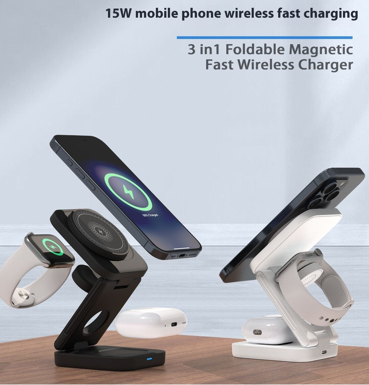 3-in-1 Foldable Wireless Charging Station – 30W MagSafe Compatible for iPhone, Apple Watch & AirPods