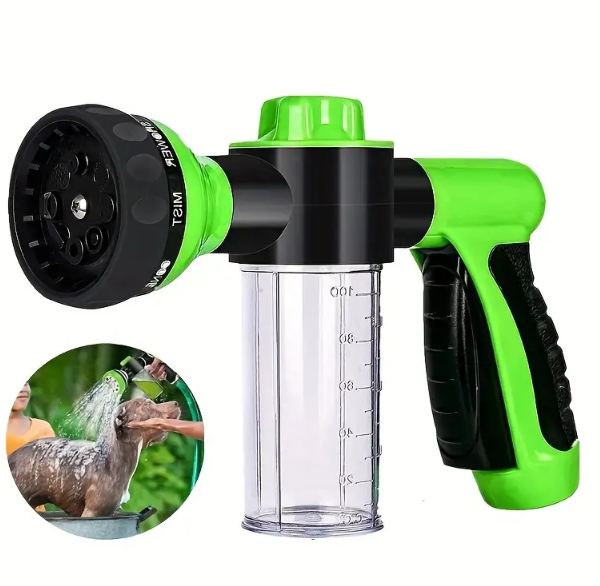 8-in-1 High-Pressure Dog Shower Sprayer with Brush & Grooming Comb – Garden Hose Attachment