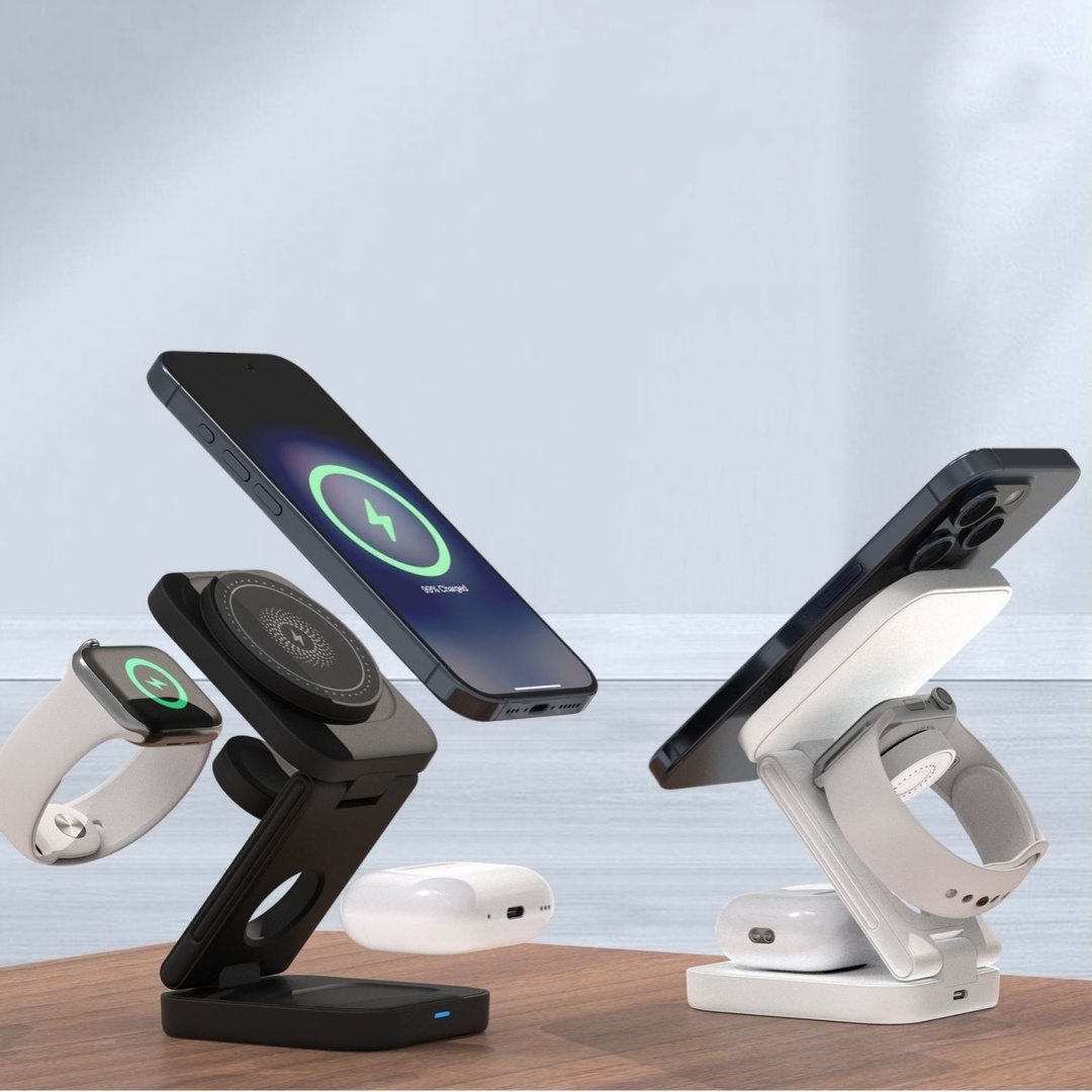 3-in-1 Foldable Wireless Charging Station – 30W MagSafe Compatible for iPhone, Apple Watch & AirPods