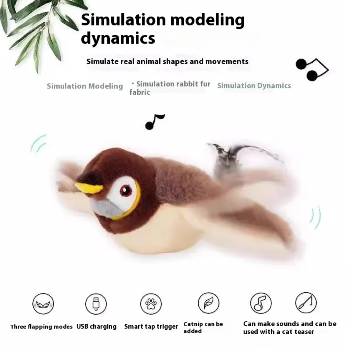 Plush Bird Pet Toy – Battery-Powered Lifelike Moving Sparrow, Duck & Swallow Toy for Cats & Dogs