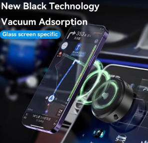 Magnetic Car Phone Holder – 360° Rotation, Double-Sided Suction Cup Dashboard & Windshield Mount