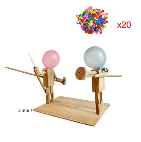 Handmade Wooden Fighter Puppets – Balloon Battle Game for 2 Players, Party & Family Fun
