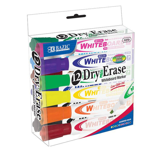 Bright Color Chisel Tip Dry-Erase Markers – 12 Pack, Low Odor, Quick-Dry Whiteboard Markers
