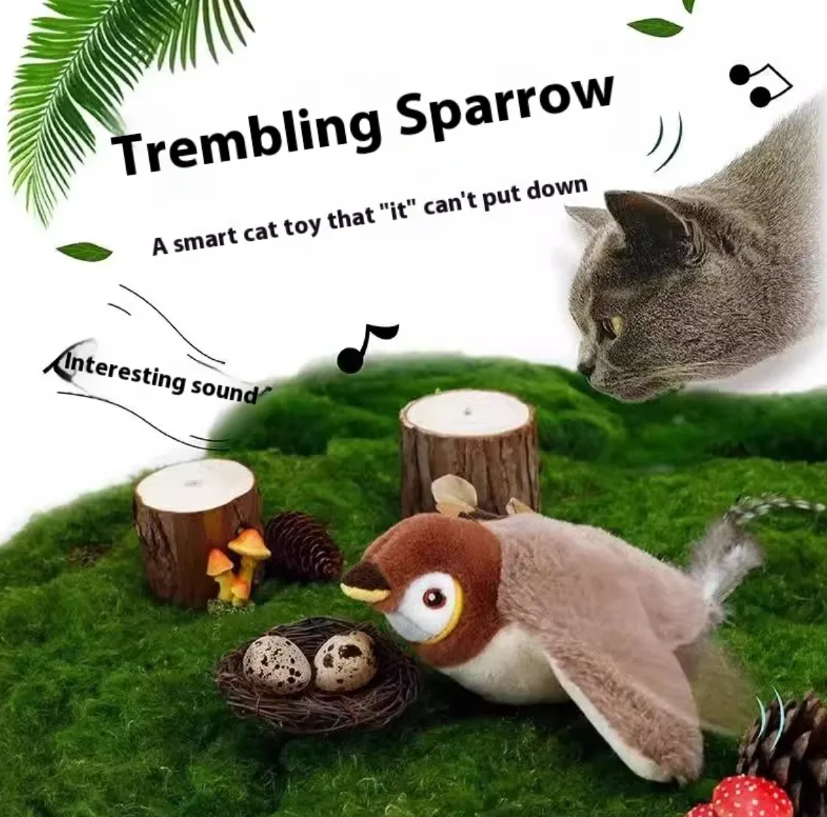 Plush Bird Pet Toy – Battery-Powered Lifelike Moving Sparrow, Duck & Swallow Toy for Cats & Dogs