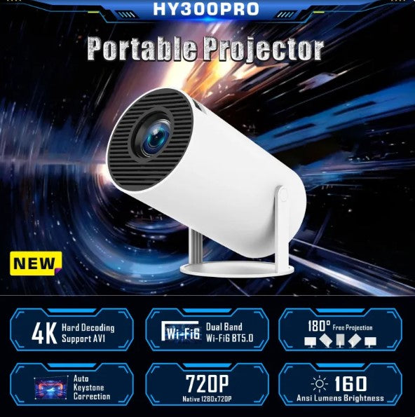 HY300 Pro HD Portable Projector – Home Theater, Gaming & Presentations with Built-In Speaker