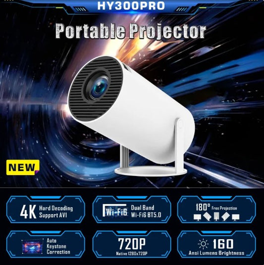 HY300 Pro HD Portable Projector – Home Theater, Gaming & Presentations with Built-In Speaker