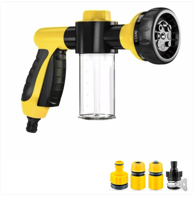 8-in-1 High-Pressure Dog Shower Sprayer with Brush & Grooming Comb – Garden Hose Attachment